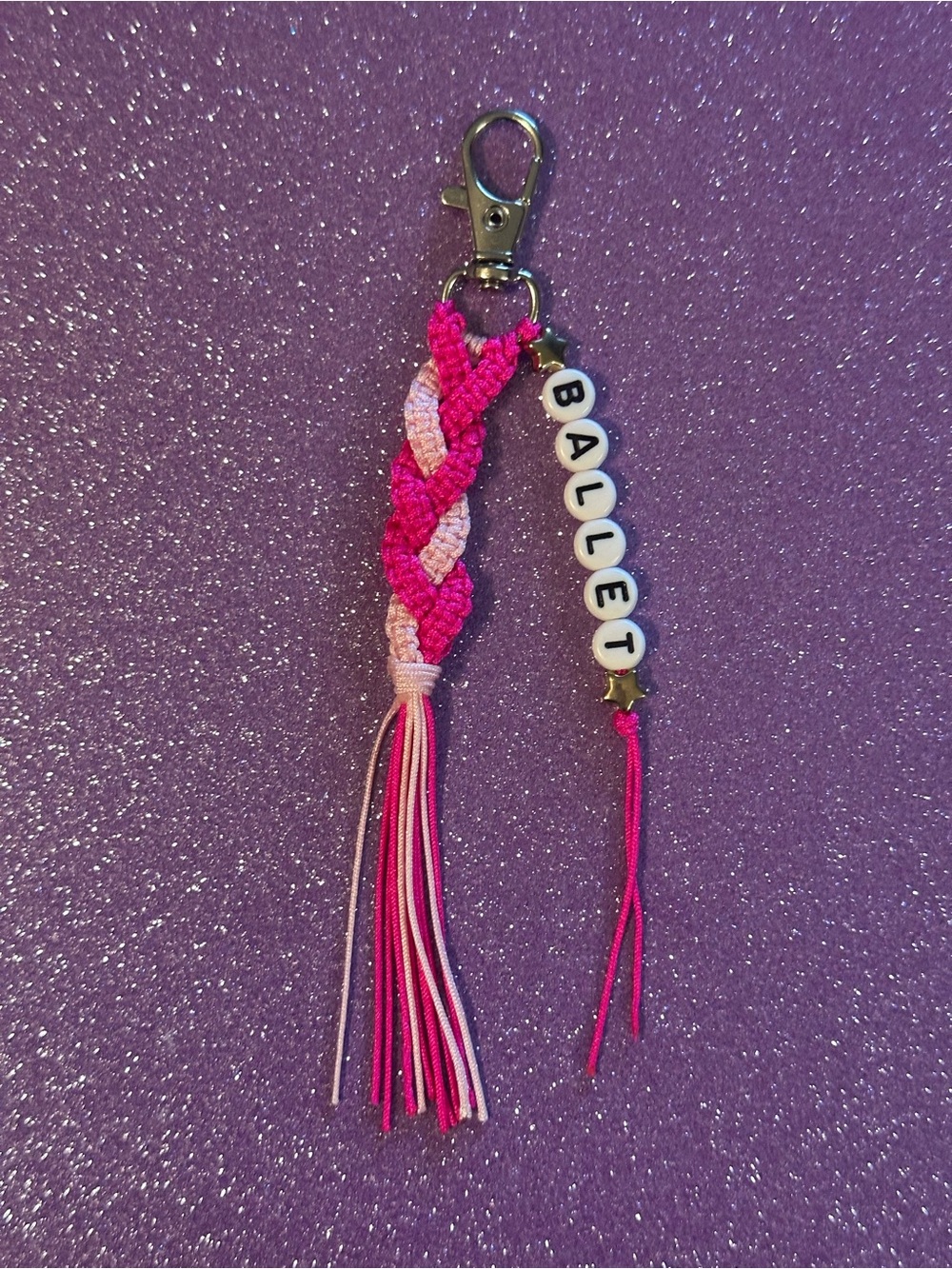 Handmade Pink Braided macramé Ballet Keychain / bag charm Tassel